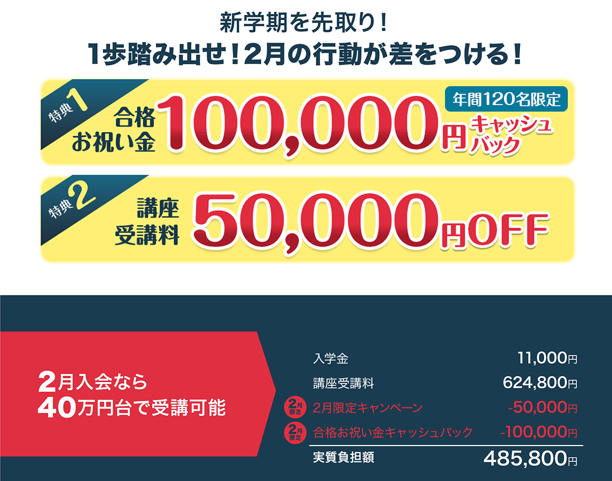 大学生限定】合格お祝い金キャンペーン 2/28（土）まで 100,000円